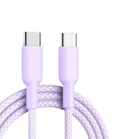 Kabel Pengisian Daya Ponsel Kepang Dual-Type-C 60W Daya Tinggi Transfer Data Cepat Logo Kustom Grosir