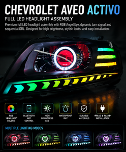 ไฟหน้า LED Chevrolet Aveo Activo แบบกำหนดเองจากโรงงาน พร้อมไฟเลี้ยวแบบไดนามิก ไฟเดย์ไลท์แบบลูก<span class=keywords><strong>ศร</strong></span> และเลนส์แบบ Bi-Lens - Product Image 1