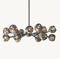 Lámpara de Techo Colgante Ovalada de Cristal Ahumado con Bola de Cristal LED Negra K9 de Cobre para Comedor y Sala de Estar
