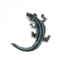 Broche vintage en strass motif crocodile, épingle de revers en cristal doré antique, bijou cadeau