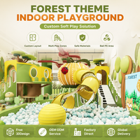 Aire de jeux d'imitation pour enfants pour investisseurs en aires de jeux intérieures, avec salle de jeux en mousse sur le thème de la forêt verte, toboggan tubulaire, piscine à balles et maison dans les arbres