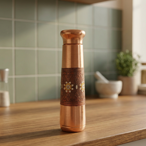 Botella de Agua Ecológica de Cobre Puro Cepillado con Diseño Contorneado Premium, Banda Moderna con Filigrana, 100% Hermética, para la Salud del Hogar, Cocina e Interiores - Product Image 4