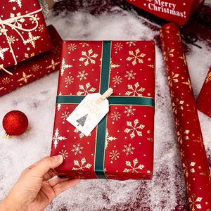 Red Christmas Wrapping Paper Roll 17in x 32.8ft Gold Foil Snowflakes Gift <b>Wrap</b> for Holiday Crafting - Product Image 5