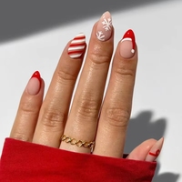 Vente en gros de faux ongles de Noël et du Nouvel An de haute qualité en ABS, forme carrée et amande, faits à la main avec colle, à presser