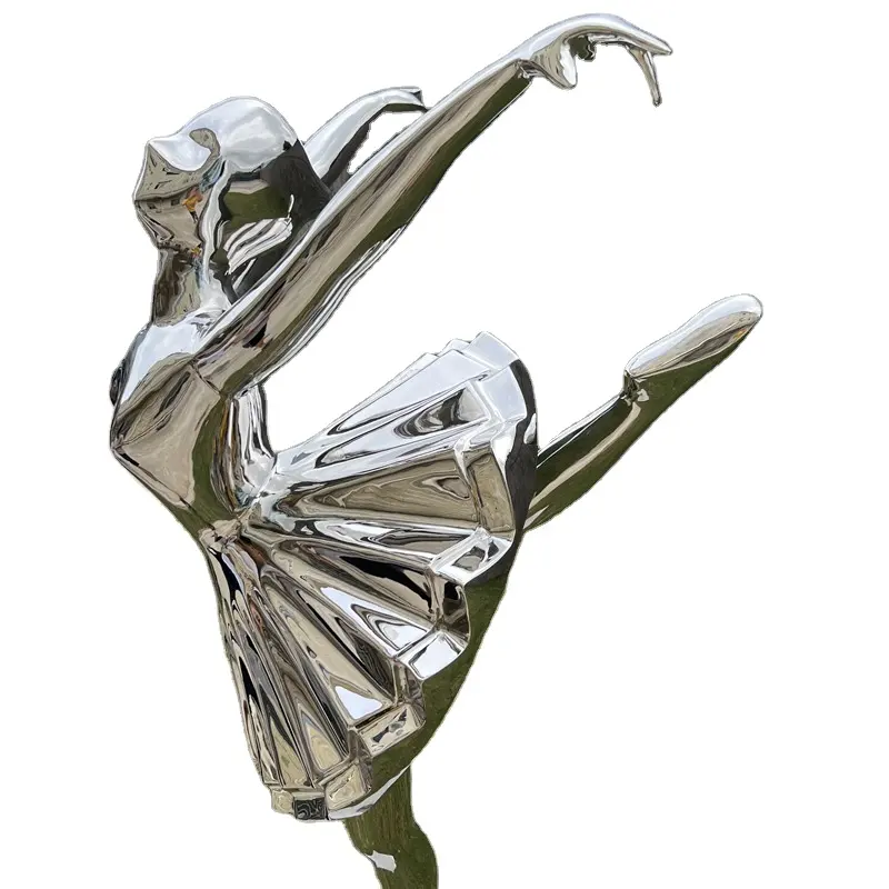 Ballet Girl Sculpture Stainless Steel Mirror Dancer Art Waterscape Garden Ornaments Hollow Figures Beautiful
