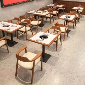 Design moderno ristorante di lusso mobili Hotel Cafe essenziale struttura in legno in pelle tavolo da pranzo sedia Set - Product Image 1