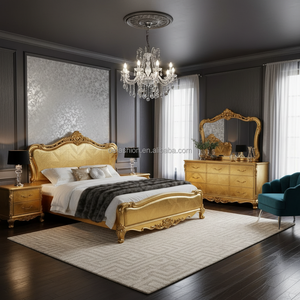 Juego de Muebles de Dormitorio de Lujo OE-FASHION con Hojas de Oro Antiguo, Cama King Size y Armario para <span class=keywords><strong>Hotel</strong></span> o Villa - Product Image 5