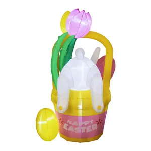 Fleurs colorées gonflables de lapin du meilleur prix direct d'usine avec le panier pour des jouets de décorations de fête