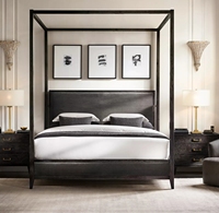 Lit à baldaquin de luxe en tissu et bois de chêne pour salon