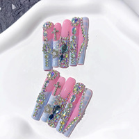 181-185 Design-sense Faux Ongles à Coller Faits Main, 10 Pièces, Couverture Complète, en Acrylique, Forme Cercueil, Style Français, avec Colle