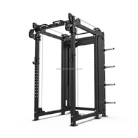 Rack complet compact avec deux zones de squat et barres de traction intégrées, équipement de gym commercial avec rangement intégré