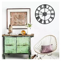 Jam Dinding Logam Berongga Besi Hitam Retro 3D Modern 40/47/60/80cm Angka Romawi Nordik Jarum Dekoratif Ruang Tamu Bertenaga Baterai