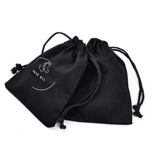 Sac à cordon personnalisé en toile de coton et lin noir avec logo imprimé pour l'emballage de sacs à main, chapeaux, casquettes, chaussures, pochette anti-poussière - Product Image 1