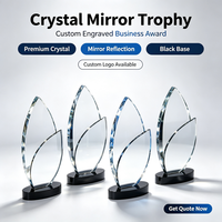 Trophée personnalisé en cristal K9 en forme de feuille avec impression UV couleur et plaque sur base noire, logo et image personnalisés