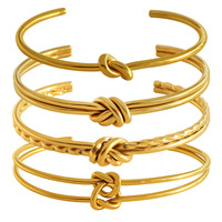 Brazalete Abierto de Acero de Titanio con Nudo Geométrico Retro Resistente a la Decoloración, Joyería de Muñeca en Forma de C para Uso Diario Vintage