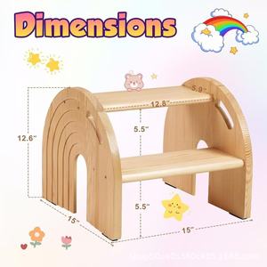 Taburete de madera de doble capa para niños con pasamanos para lavabo y inodoro, de madera maciza con forma geométrica, tamaño infantil unisex - Product Image 4