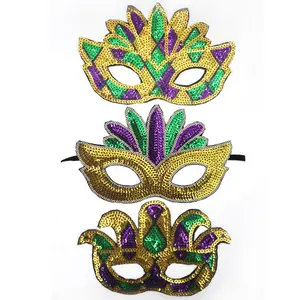 Sequin Gold Purple Green Mask Mardi Gras Party Dance Eye Mask Prince