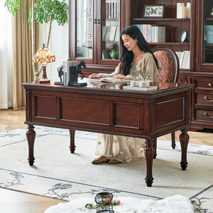 अमेरिकी शैली की ठोस लकड़ी डेस्क कुर्सी ने गोल्डन रेशम के टीक परेशान फिनिश मोर्टिज निर्माण गृह कार्यालय फर्नीचर स्थापित किया - Product Image 5