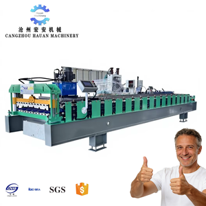 เครื่องขึ้นรูปม้วนเหล็กอัตโนมัติเต็มรูปแบบของ Hauan Machinery สำหรับกระเบื้องหลังคาเหล็กเคลือบสี ความกว้างการป้อน 1220 มม. ความหนา 0.3-0.8 มม. ระบบ PLC - Product Image 1