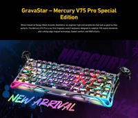 Teclado GravaStar Mercury V75 Pro con interruptores magnéticos, activación rápida, efecto Hall, triple modo, RGB, Hot Swap, Gasket, para juegos FPS