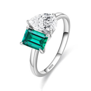 Anillo de Plata de Ley 925 Chapado en Oro Blanco para Mujer, con Dos Circonitas, Anillo de Compromiso Antideslustre, Joyería al por Mayor - Product Image 1