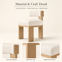 Chaise de salle à manger rembourrée Elgin de style mid-century avec structure en chêne massif à trois pieds, dossier angulaire, silhouette audacieuse pour les salles à manger à domicile