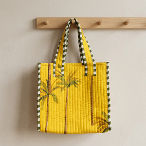 Bolsa de Mano de Algodón Estampada a Mano, Ligera, Hecha a Mano, Reutilizable, Ecológica, para Mujer, Amarilla, Primavera Verano, con Cierre de Cremallera - Product Image 2