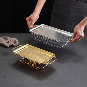 Stainless Steel Rectangular Grill Pan With Handles For Kebab And Meat Skewers Restaurant Use - Product Image 2