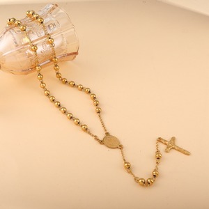 Collar de Cruz de la <span class=keywords><strong>Virgen</strong></span> María en Acero Inoxidable, Collar de Cadena con Cuentas de Buda de 6mm en Acero Inoxidable para Hombre y Mujer - Product Image 3