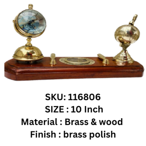 Horloge de bureau nautique en laiton, porte-stylo, décoration de table ronde, accessoire de bureau ou scolaire en laiton poli - Product Image 6