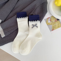 Nouvelle collection automne-hiver de chaussettes Dui Dui pour femmes, rayées en forme de nœud, mi-mollet, en coton peigné