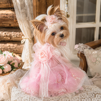 Gaun Pesta Anjing Kecil Custom Grosir, Pakaian Pernikahan Hewan Peliharaan, Gaun Putri Anak Anjing Berenda Tulle, Pesta Ulang Tahun, Hiasan Mutiara Bunga, OEM
