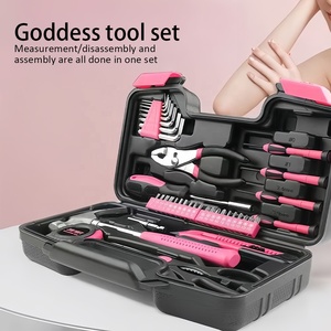 Juego de Herramientas para el Hogar de Aluminio Rosa/Rojo de 39 Piezas, Juego de Herramientas de Acero al Carbono con Estuche Rígido - Product Image 1