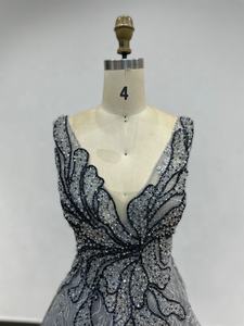 فساتين زفاف أنيقة باللون الرمادي للسيدات والنساء لؤلؤ ثلاثي الأبعاد برقبة على شكل حرف v مقاس كبير فساتين سهرة لأم العروس - Product Image 5