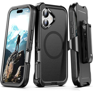 Coque de protection robuste 3 couches Defender Armor pour <span class=keywords><strong>iPhone</strong></span> 17 <span class=keywords><strong>Pro</strong></span> Max 16 15 14 avec charge magnétique sans fil et clip <span class=keywords><strong>ceinture</strong></span> antichoc - Product Image 1