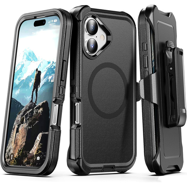 3-Layers Heavy Duty Defender Armor Case for IPhone 17 Pro Max 16 15 14 Magnetic Wireless Charge Belt Clip Shockproof Phone Cover