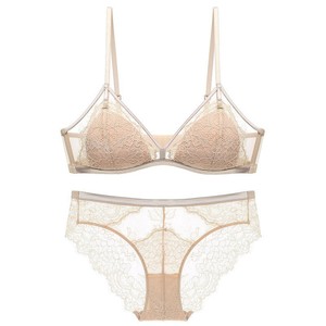Conjunto de lencería de encaje para mujer al por mayor, sujetador y bragas transpirables sin aros, conjunto de sujetador sexy, lencería íntima romántica transparente - Product Image 4
