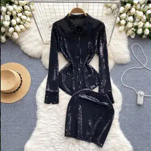 2 Piece Set Spring Autumn Women's Outfits Sequined Long-Sleeved Shirt All-Matching Sheath Skirt Fashion Casual Suit Female