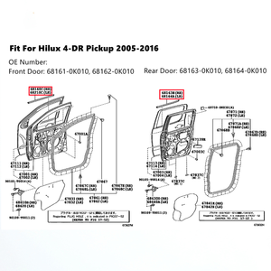 Kit de moulures de <span class=keywords><strong>porte</strong></span> avant/arrière, joint d'étanchéité, neuf, remplacement direct, noir/chrome, 2005-2015, 68161-0K010 68162-0K010 - Product Image 6