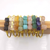 Bracelet unisexe bohème en or 18 carats plaqué or, pierres précieuses naturelles facettées, fait à la main, fil, 3 pierres, bracelet réglable