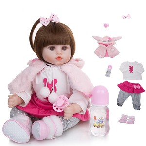 Vente en gros d'usine, poupées reborn en silicone réalistes de 48 cm, corps en coton, avec vêtements roses, jouets pour filles, poupées reborn en silicone - Product Image 1