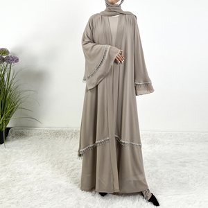 <span class=keywords><strong>Set</strong></span> di 4 Pezzi Abaya per Donne Musulmane di Dubai in Stile Aperto di Alta Qualità con Maniche a Pipistrello in Chiffon e Decorazione con Cintura di Strass - Product Image 3