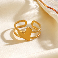 Mode Eropa dan Amerika Gaya Sederhana Populer Cincin Terbuka Berbentuk Hati untuk Pemakaian Sehari-hari dan Kencan Bahan Stainless Steel Berbentuk Hati