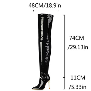 Big Size 48 Women Gold Slim Heels Over Knee High Boots Ladies Wide Fit Shoes Dress Stiletto Thigh High Long Patent <b>Booties</b> - Product Image 6