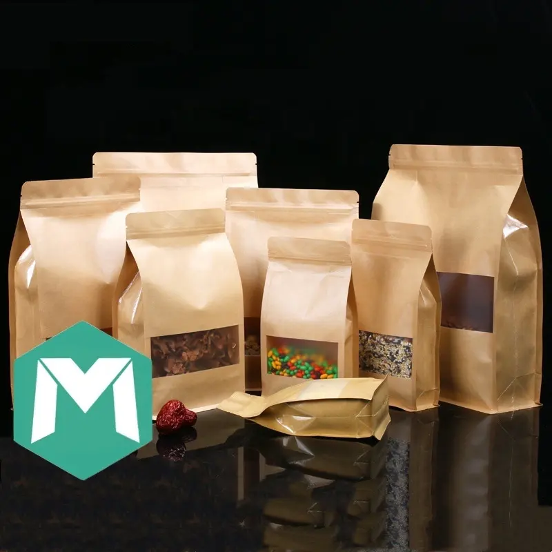 Custom Logo Printed Brown Kraft Paper Stand Up Pouch Zip Lock Coffee Beans Snack Packaging Mylar Bag