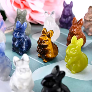 Venta al por Mayor de Tallados de Conejos en Cristal Natural, Tallados a Mano, Artesanías de Piedra de Alta Calidad para Decoración del Hogar, Regalos de Pascua - Product Image 1