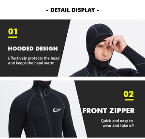 Combinaison de plongée intégrale en néoprène extensible OEM personnalisée de 1,5 mm avec capuche et fermeture éclair frontale pour la plongée, le <span class=keywords><strong>surf</strong></span>, la plongée avec tuba et la natation en eau chaude - Product Image 4