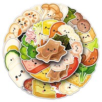 50pcs Stiker Tahan Air PVC Bergaya Kartun dengan Motif Bahan Masakan Hot Pot untuk Mobil, Ponsel, Laptop, Notebook, dan Botol Minum