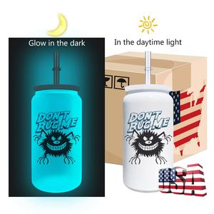 Halloween Gifts Glowing <b>Beer</b> Can Shaped Blank Sublimation 16oz Stainless Steel Tumblers White to Green Blue - Product Image 1