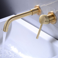 Robinet de lavabo mural dissimulé en acier inoxydable 304 moderne, monocommande, finition or noir brossé, eau chaude et froide, design encastré